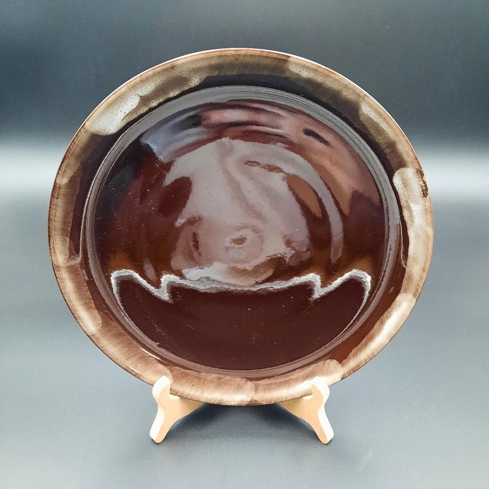 Vintage Brown Glazed Studio Pottery Plate w/ Drip Rim – Rustic Redware‎ – 9 3/8"